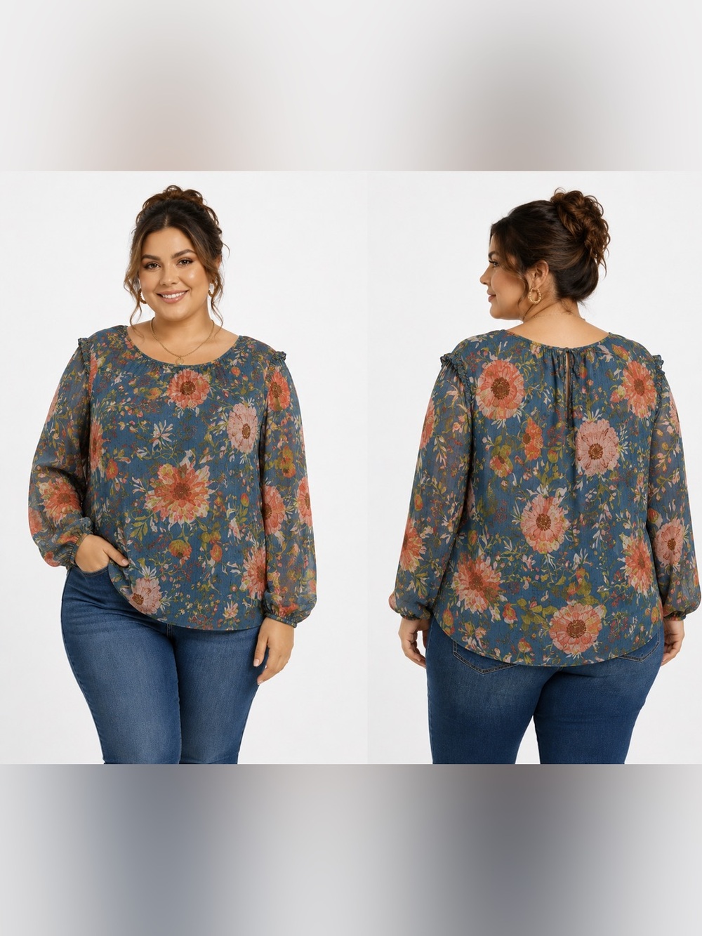 LC Lauren Conrad Plus Size Botanical Floral Metallic Peasant Top Blouse Sz 3X